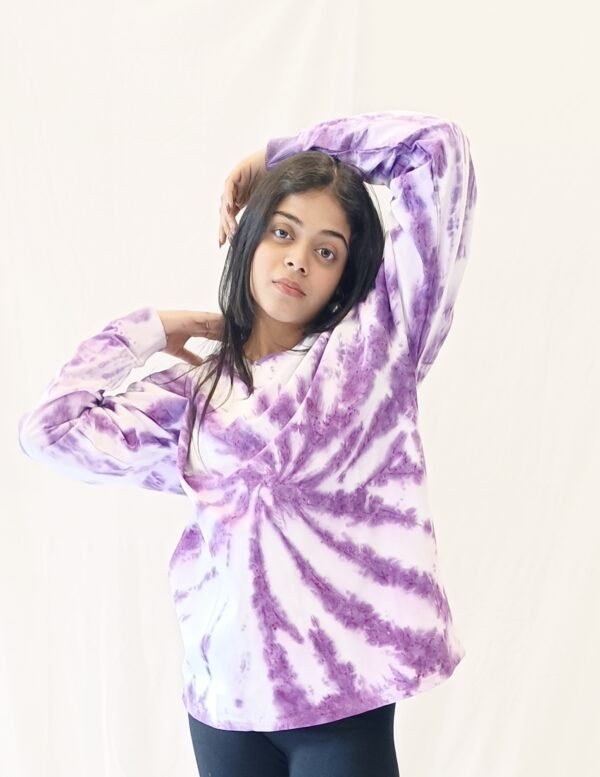 Purple spiral sweatshirt model