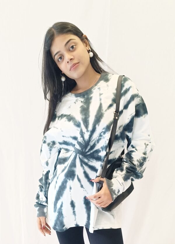 Black spiral sweatshirt model